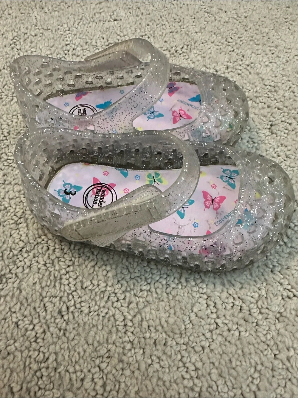 wonder nation Clear Glitter Jelly Mary Janes with Pink Butterfly Insole